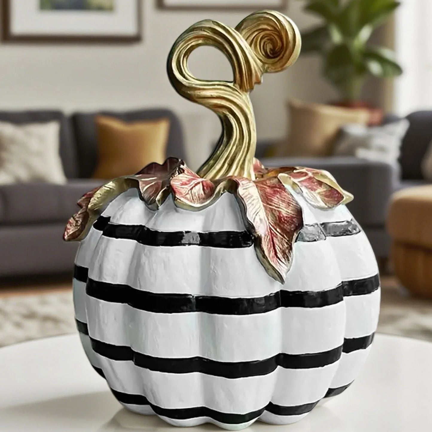 Halloween Pumpkin Decor Black and White Resin Pumpkin Fake Vegetable Tabletop Decoration for Home Holiday Party 2