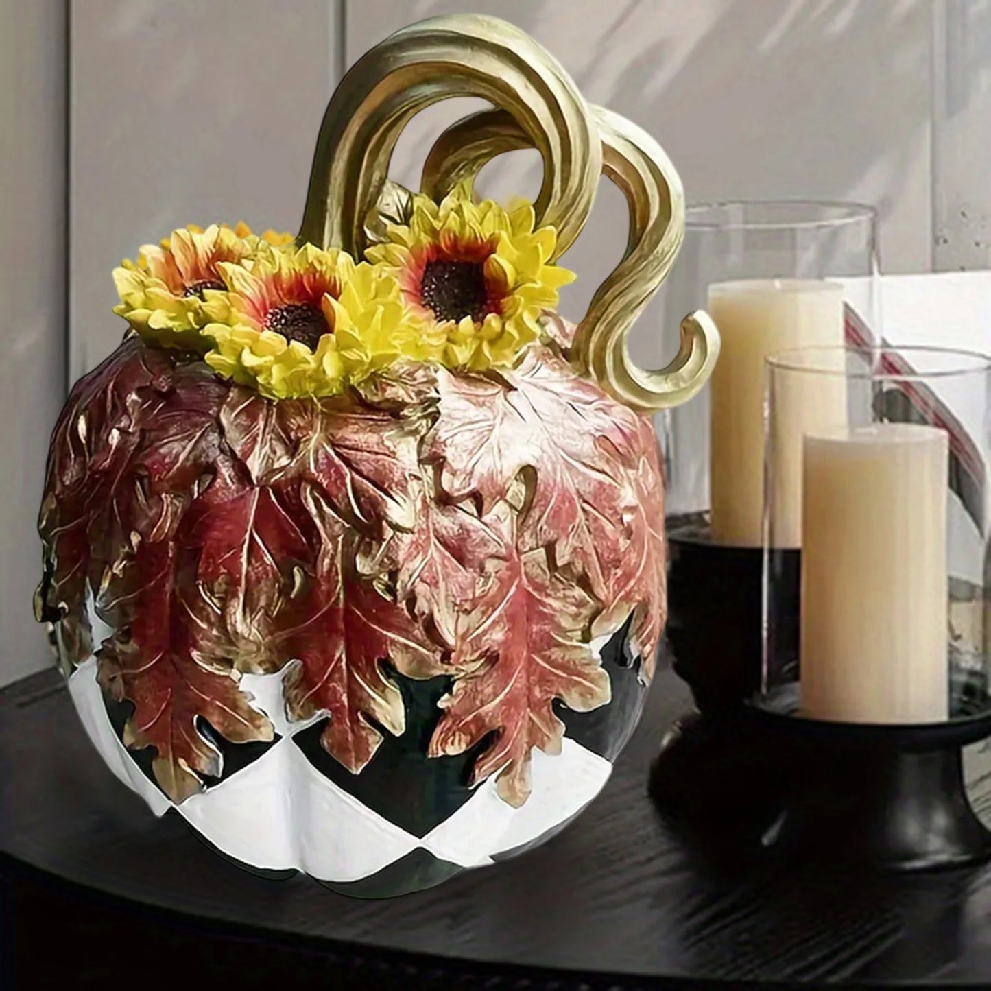 Halloween Pumpkin Decor Black and White Resin Pumpkin Fake Vegetable Tabletop Decoration for Home Holiday Party 3