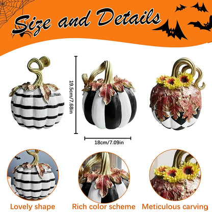 Halloween Pumpkin Decor Black and White Resin Pumpkin Fake Vegetable Tabletop Decoration for Home Holiday Party 5