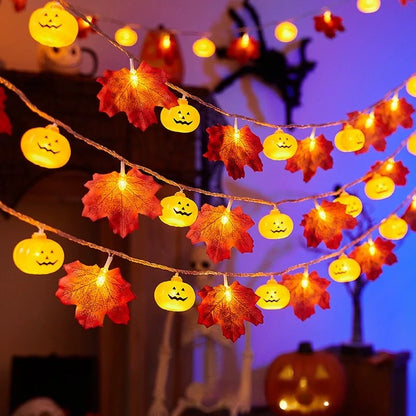 Halloween Pumpkin Maple Leaf String Lights Artificial Autumn Leaves LED Light String Fall Decor for Home Party Thanksgiving 3