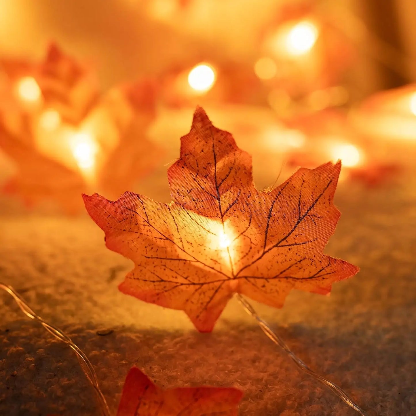 Halloween Pumpkin Maple Leaf String Lights Artificial Autumn Leaves LED Light String Fall Decor for Home Party Thanksgiving 4