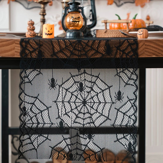 Halloween Small Spider Lace Table Runner for Night Terror Atmosphere Ghost Festival Dining Table Decoration Living Room Kitchen 2