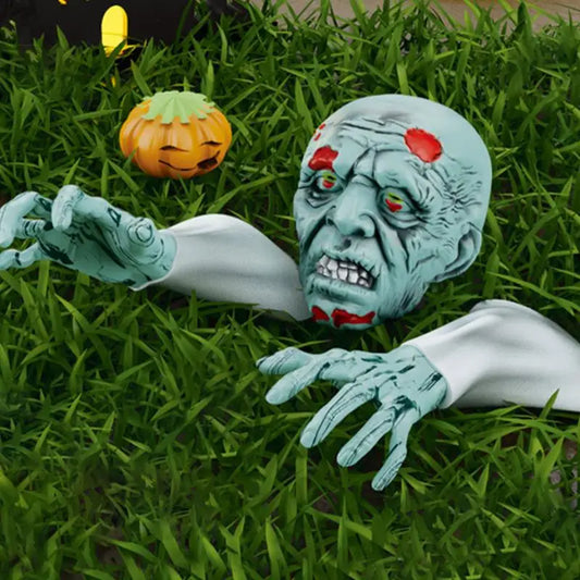 Halloween Stakes Realistic Skeleton Face And Arms Lawn Stakes Realistic Skeleton Stakes Green Skeleton Bone Head And Hands 0