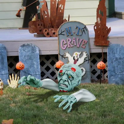 Halloween Stakes Realistic Skeleton Face And Arms Lawn Stakes Realistic Skeleton Stakes Green Skeleton Bone Head And Hands 2