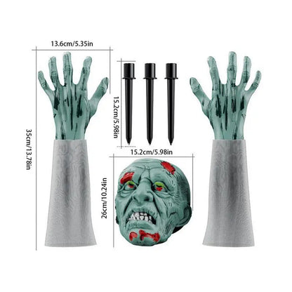 Halloween Stakes Realistic Skeleton Face And Arms Lawn Stakes Realistic Skeleton Stakes Green Skeleton Bone Head And Hands 5