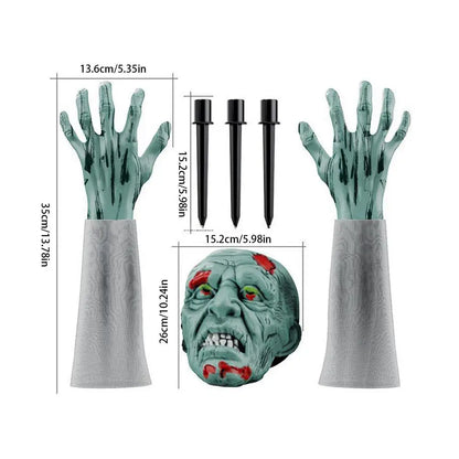 Halloween Stakes Realistic Skeleton Face And Arms Lawn Stakes Realistic Skeleton Stakes Green Skeleton Bone Head And Hands 6