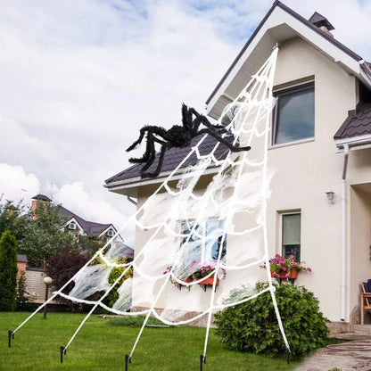 Halloween Triangle Spider Web,5m Large Plush Simulation Spider Web,Haunted Home Outdoor Yard Decoration Props 0