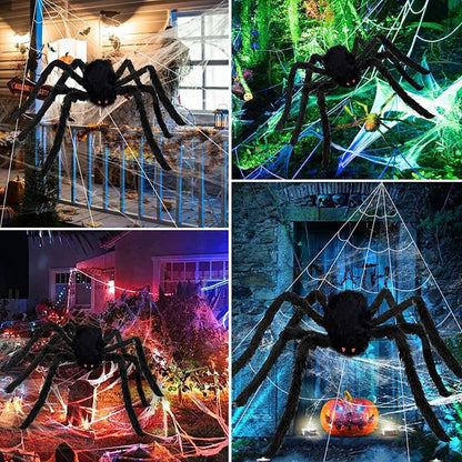 Halloween Triangle Spider Web,5m Large Plush Simulation Spider Web,Haunted Home Outdoor Yard Decoration Props 3