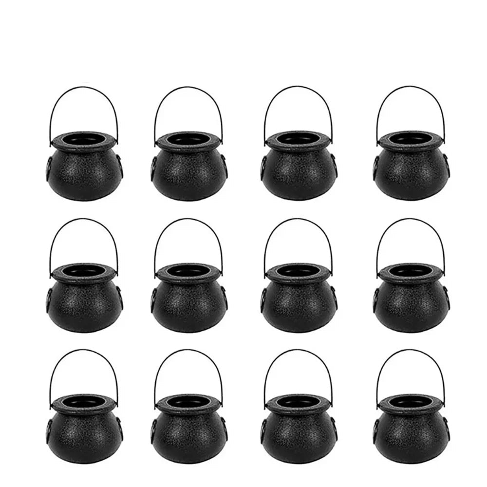 Halloween Witch Cauldron Decoration,Mini Black Plastic Witches Cauldron,Pumpkin Treat Bucket,Candy Basket,Trick Or Treat 0
