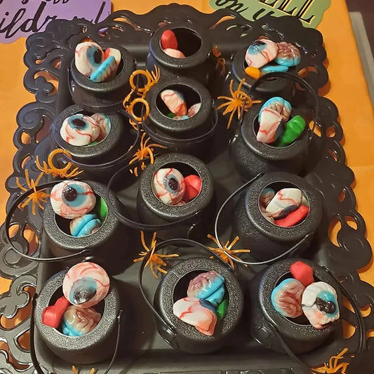 Halloween Witch Cauldron Decoration,Mini Black Plastic Witches Cauldron,Pumpkin Treat Bucket,Candy Basket,Trick Or Treat 2