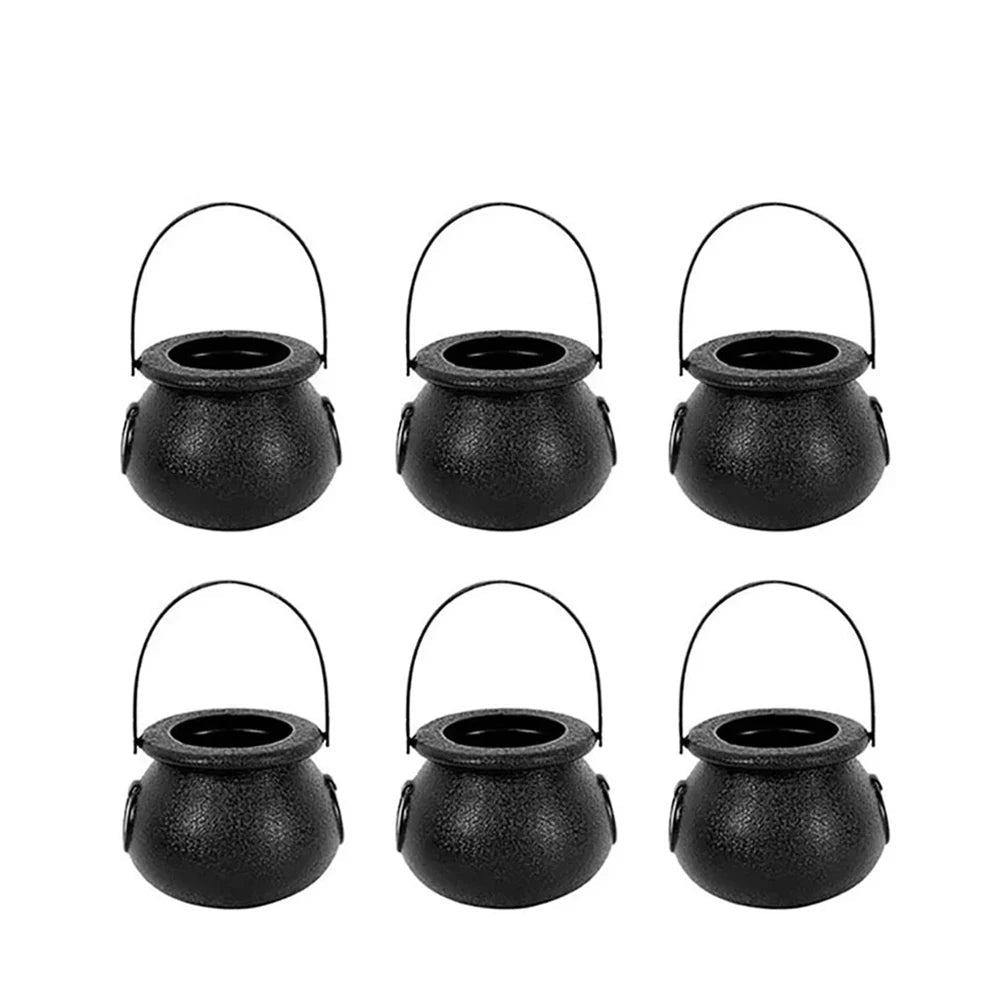 Halloween Witch Cauldron Decoration,Mini Black Plastic Witches Cauldron,Pumpkin Treat Bucket,Candy Basket,Trick Or Treat 6