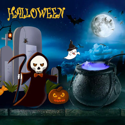Halloween Witch Pot Mist Maker Fogger,Witch Cauldron Fog Maker with Color Changing LED Light,2023 Halloween Party Gift Decor 1
