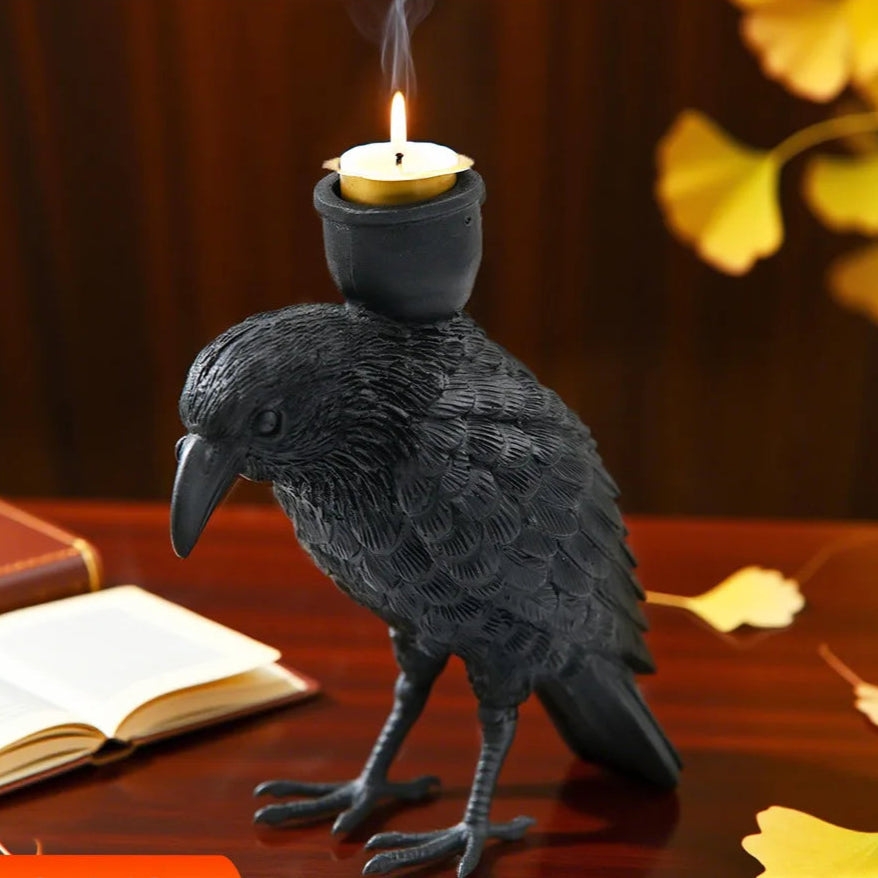 Halloween black crow candle holder decoration item, Halloween setup accessory, resin craft candle holder decoration item 0