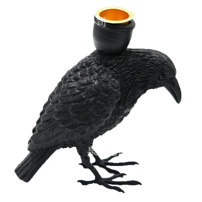 Halloween black crow candle holder decoration item, Halloween setup accessory, resin craft candle holder decoration item 4