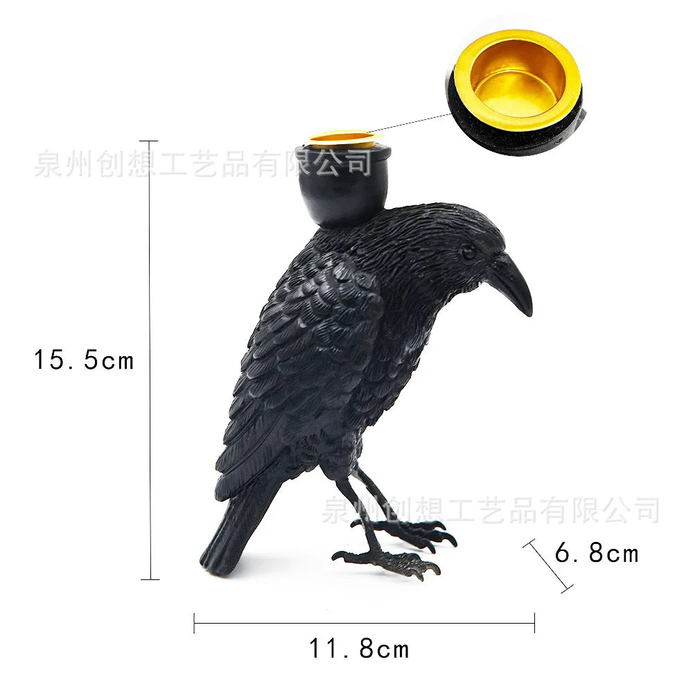 Halloween black crow candle holder decoration item, Halloween setup accessory, resin craft candle holder decoration item 5