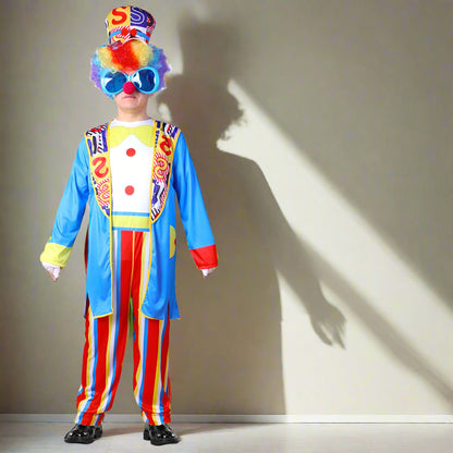 Halloween circus clown costume Stage performance masquerade party Magician adult male costume with hair gloves 9
