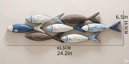 Royelux Coastal Wooden Fish Wall Art Decor, 24.2in Hand-Painted Rustic Ocean Scene-Royale Basic