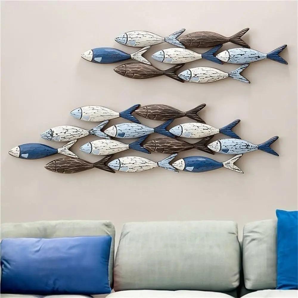 Royelux Coastal Wooden Fish Wall Art Decor, 24.2in Hand-Painted Rustic Ocean Scene-Royale Basic
