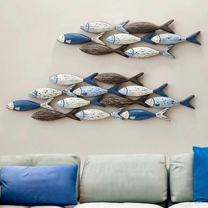 Royelux Coastal Wooden Fish Wall Art Decor, 24.2in Hand-Painted Rustic Ocean Scene-Royale Basic