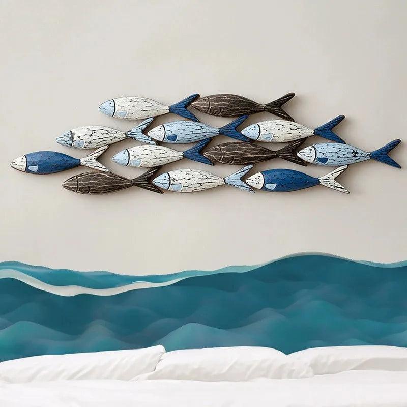 Royelux Coastal Wooden Fish Wall Art Decor, 24.2in Hand-Painted Rustic Ocean Scene-Royale Basic