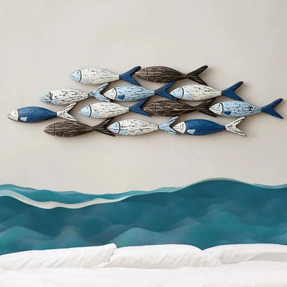Royelux Coastal Wooden Fish Wall Art Decor, 24.2in Hand-Painted Rustic Ocean Scene-Royale Basic