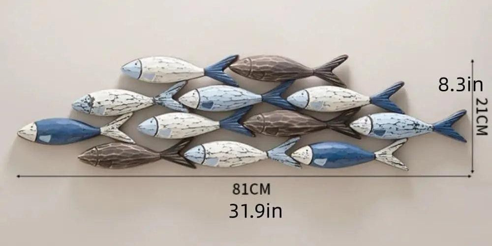Royelux Coastal Wooden Fish Wall Art Decor, 24.2in Hand-Painted Rustic Ocean Scene-Royale Basic