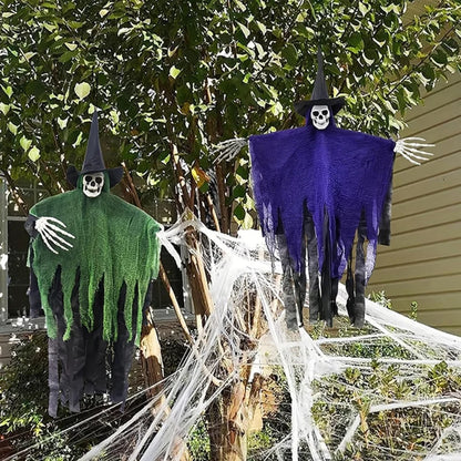 Hanging Skeleton Ghosts,Scary Flying Ghost with Wizard Hat for Haunted House Decor, Patio Porch Skull Prop 3
