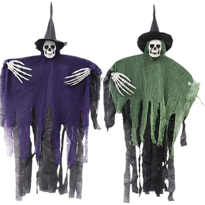 Hanging Skeleton Ghosts,Scary Flying Ghost with Wizard Hat for Haunted House Decor, Patio Porch Skull Prop 4
