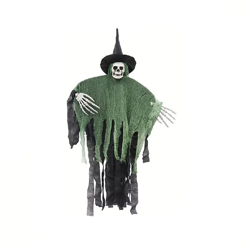 Hanging Skeleton Ghosts,Scary Flying Ghost with Wizard Hat for Haunted House Decor, Patio Porch Skull Prop 6