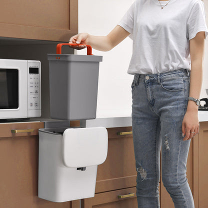 Luxora Hanging Trash Can with Lid - Easy Mount One Click Empty Kitchen Waste Bin