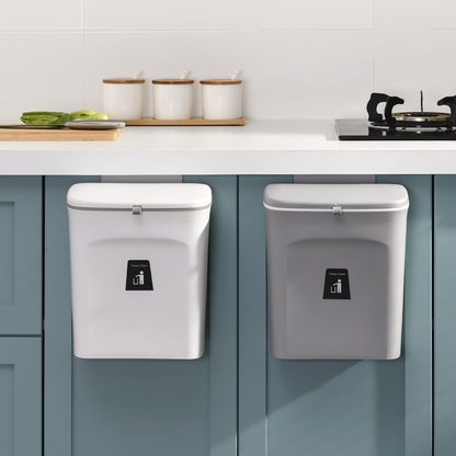 Luxora Hanging Trash Can with Lid - Easy Mount One Click Empty Kitchen Waste Bin