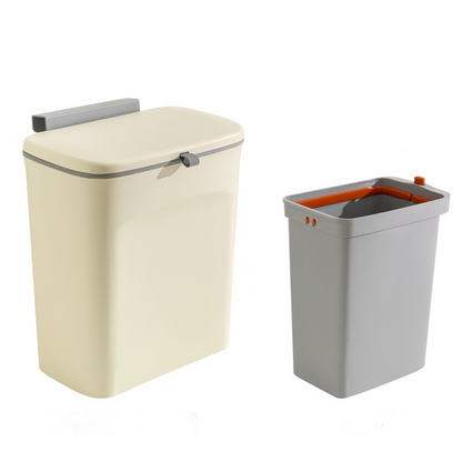 Luxora Hanging Trash Can with Lid - Easy Mount One Click Empty Kitchen Waste Bin