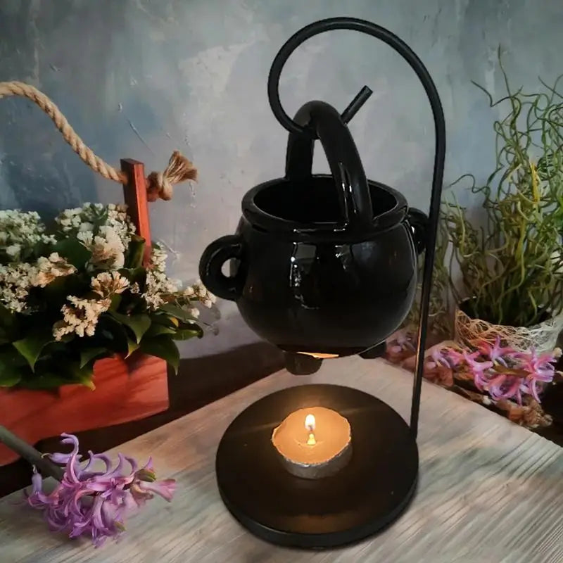 Hanging Witch Cauldron Oil Burner Witch Caldron Pot Candle Holder Smudging Incense Burning Essential Oil Diffuser for Home Decor 1