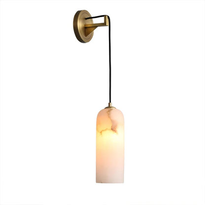 RoyaleGlow Modern Alabaster Wall Sconce - Brass LED Wall Light for Bedroom & Hallway