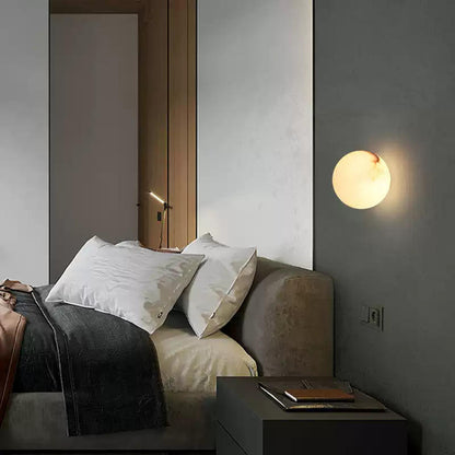 Royelux Round Alabaster Wall Sconce - Modern LED Light for Living Room, Bedroom Decor
