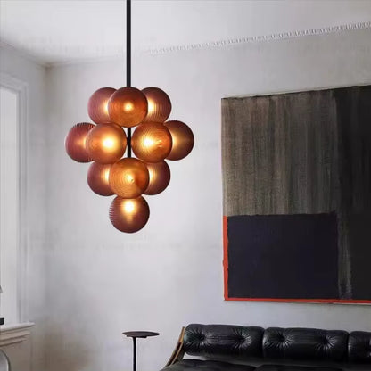 LuxRoyale Modern Grape Chandelier With Ribbed Glass Spheres In Purple