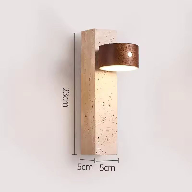 Royelux Modern Travertine and Wood Wall Sconce -  Japandi Wabi Sabi Design