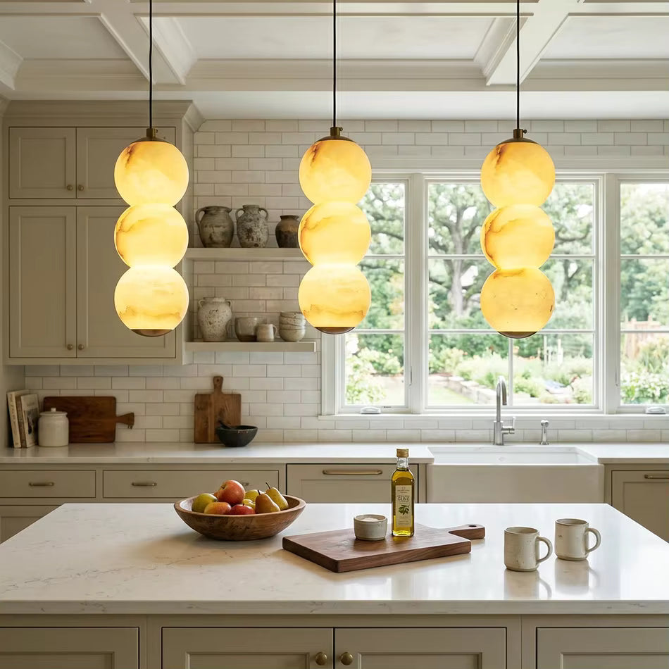 LuxRoyale Alabaster Stone Sphere Pendant Light Modern Hanging Lamp