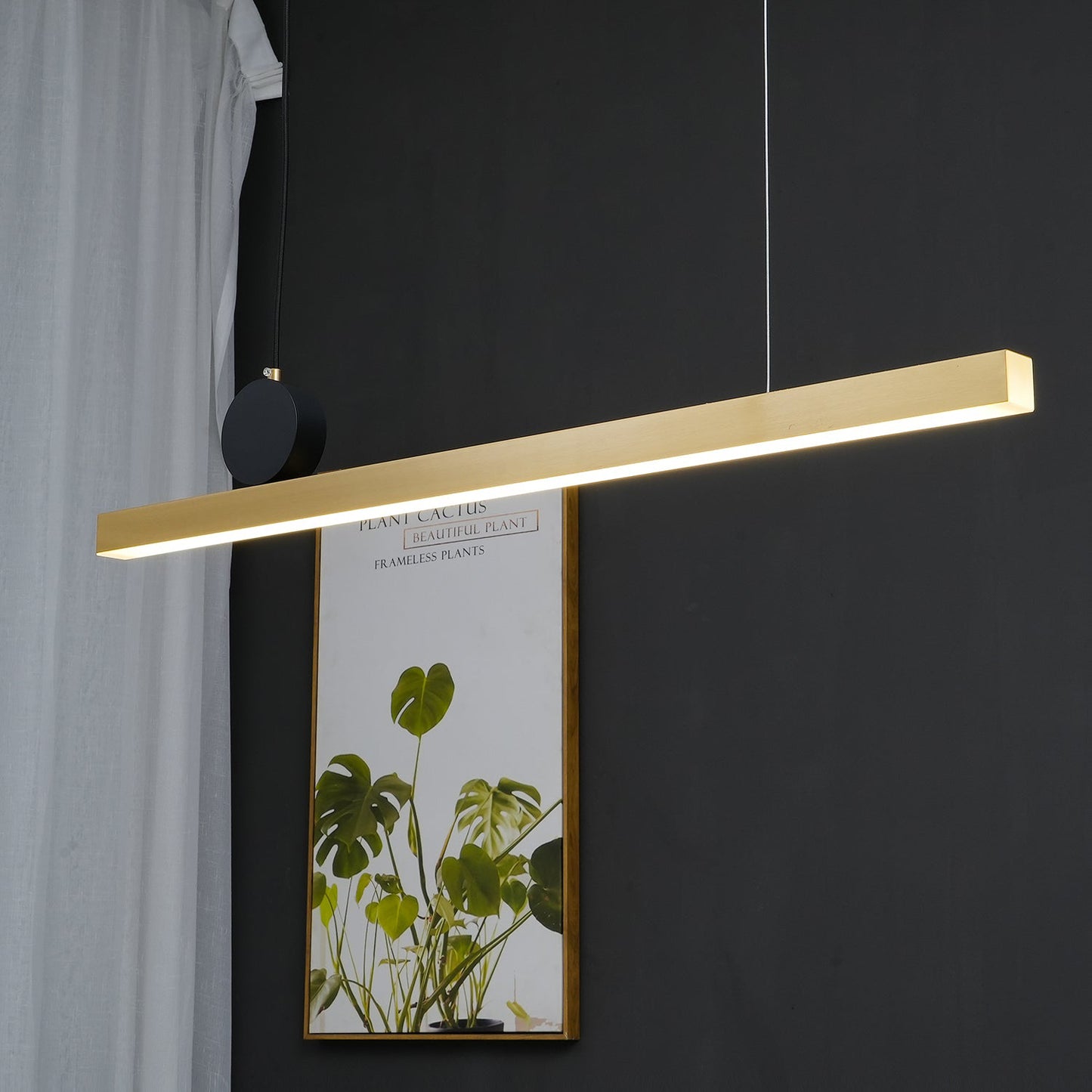 LuxRoyale Modern Linear Pendant Light Bar with Black Orb Accent