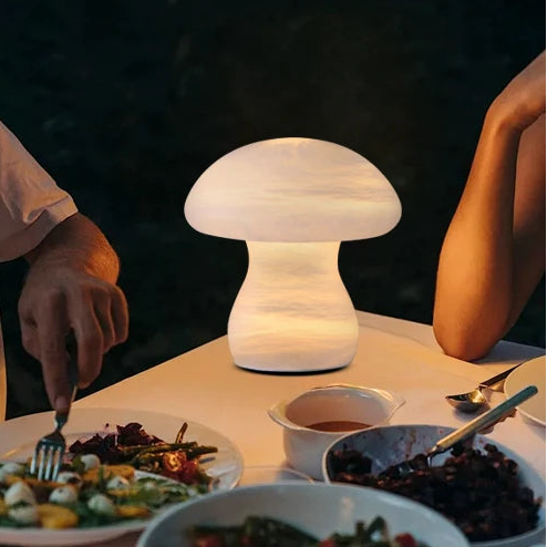 RoyaleGlow Rechargeable Alabaster Mushroom Lamp - Cordless & Dimmable LED Table Light