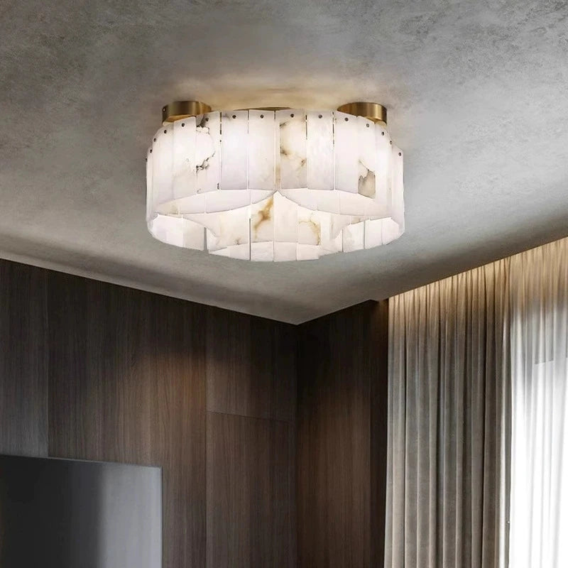RoyaleGlow Modern Alabaster Flush Mount Ceiling Light for Living Room & Hotel