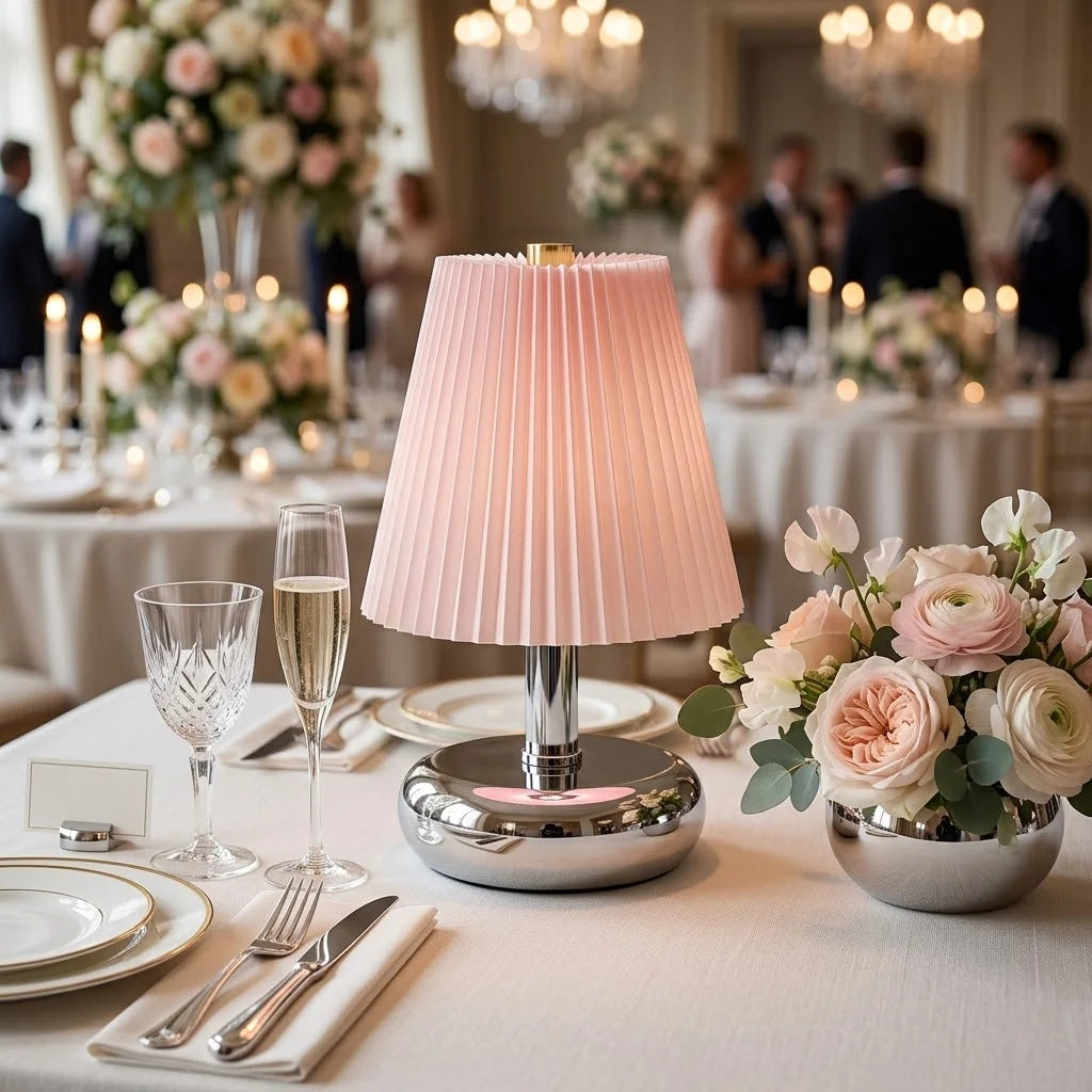 RoyaleGlow USB-C Rechargeable Cordless Table Lamp with Pleated Shade for Events
