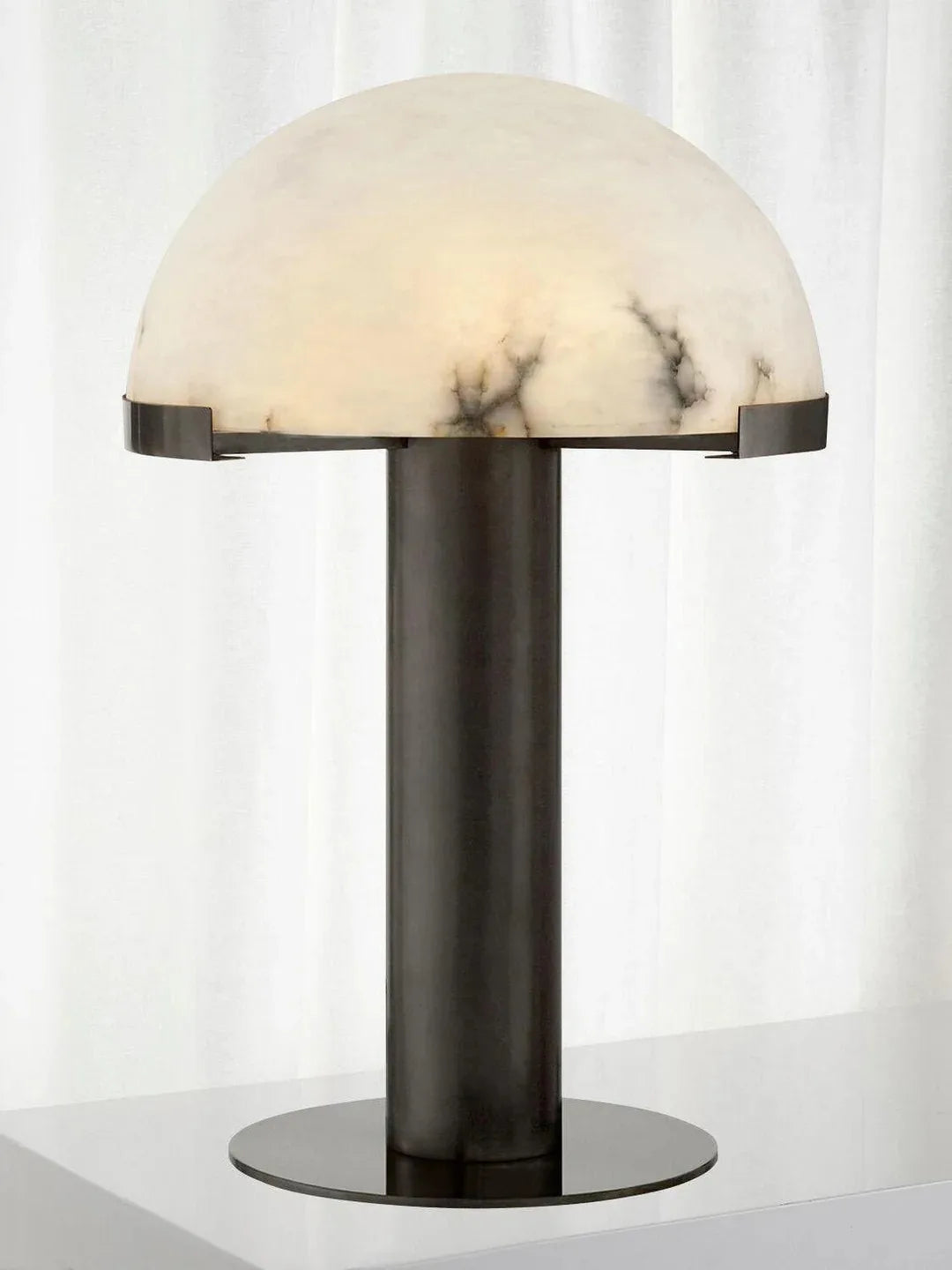 RoyaleGlow Dimmable Alabaster & Metal LED Table Lamp for Bedroom & Living Room