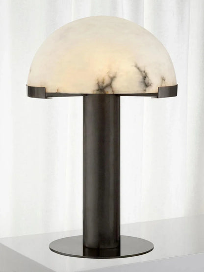 RoyaleGlow Dimmable Alabaster & Metal LED Table Lamp for Bedroom & Living Room