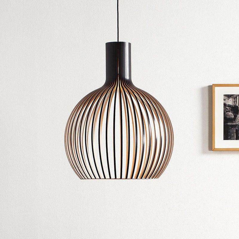 Royelux Modern Slatted Wooden Pendant Light for Dining Room Ambiance