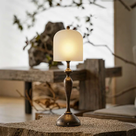 RoyaleGlow Vintage Alabaster Cordless Table Lamp - USB Rechargeable with Touch Dimmer