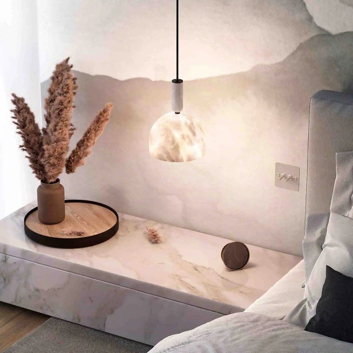 RoyaleGlow Modern Alabaster Pendant Light - Natural Stone & Copper Hanging Lamp