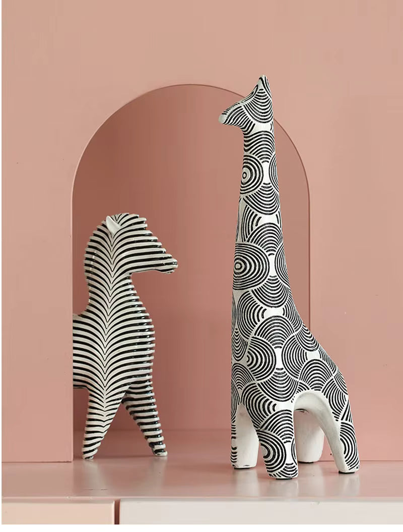 RoyaleGlow Nordic Striped Bird Figurine - Modern Black & White Ceramic Decor