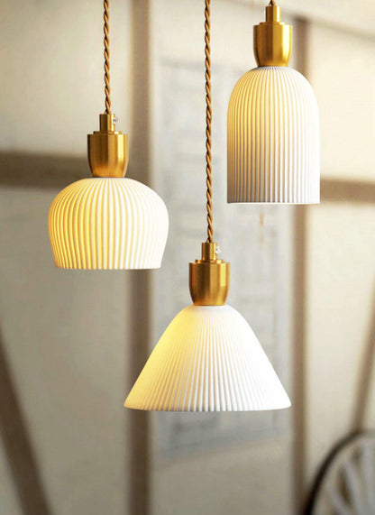 Royelux Modern Pleated Ceramic Pendant Light with Brass Accent for Kitchen Island