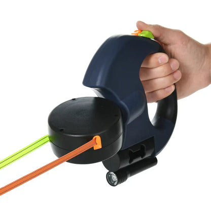 Furora Dual Dog Leash with Flashlight & Waste Bag Holder – Tangle-Free Walking for Two Dogs